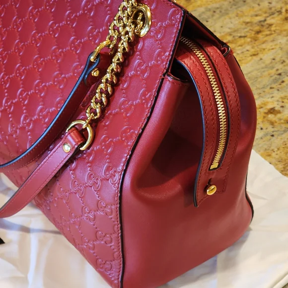Gucci Red Leather GG Guccissima Calf Leather Bag 453771 Duster Mint Condition - Picture 4 of 16